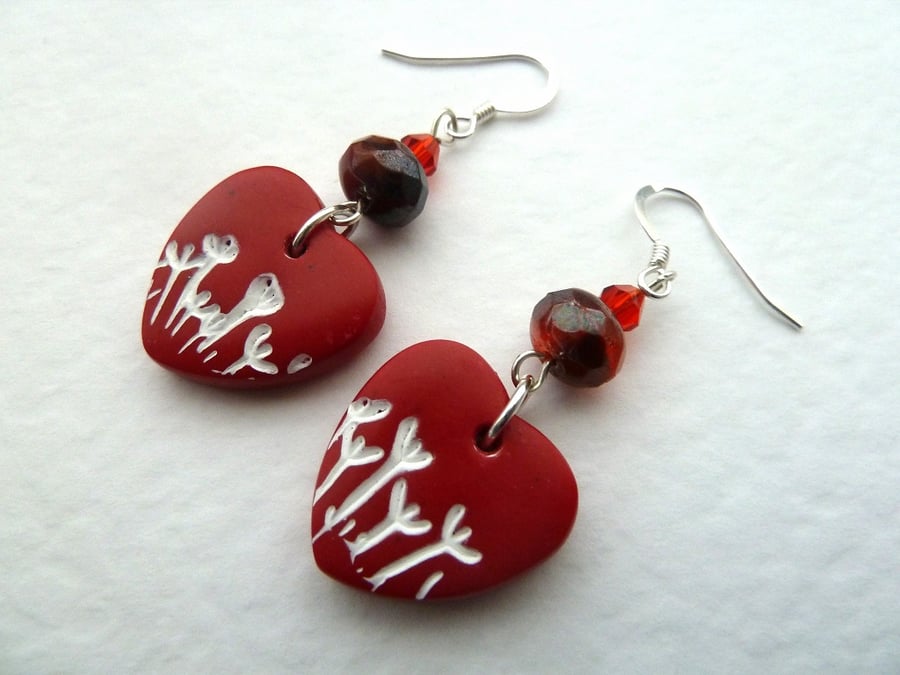 sterling silver red heart earrings