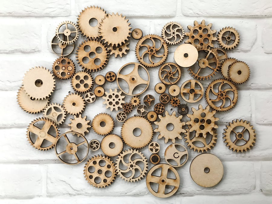 Sixty large wooden gears - steampunk, cosplay, gothic, home decor or crafts