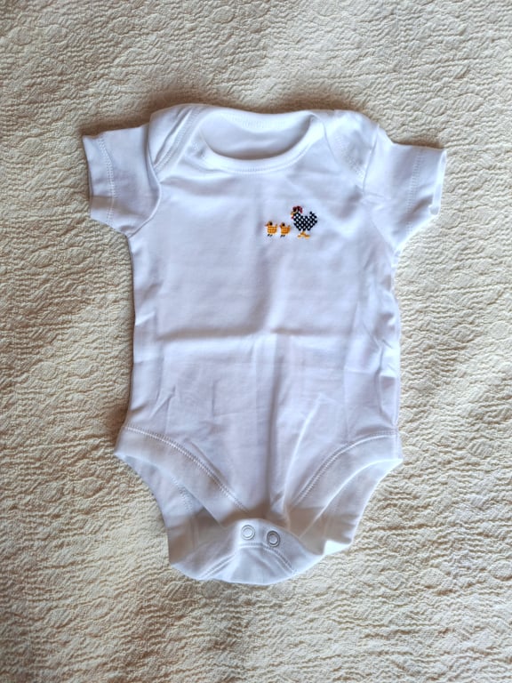 Hen and Chicks, Baby Vest, age 0-3 months, hand embroidered