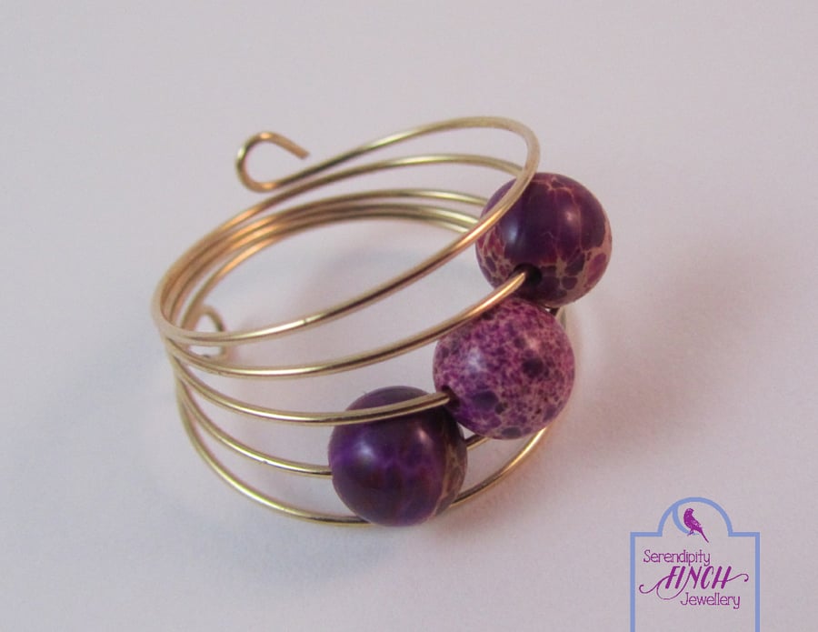 Purple Jasper Ring, Rose Gold Memory Wire Ring, Purple Ring