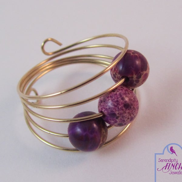 Purple Jasper Ring, Rose Gold Memory Wire Ring, Purple Ring