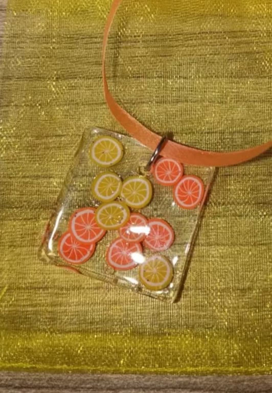 Necklace handmade with ribbon fruity fun