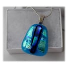 Dichroic Glass Pendant 128 Turquoise Dark Stripe with silver plated chain