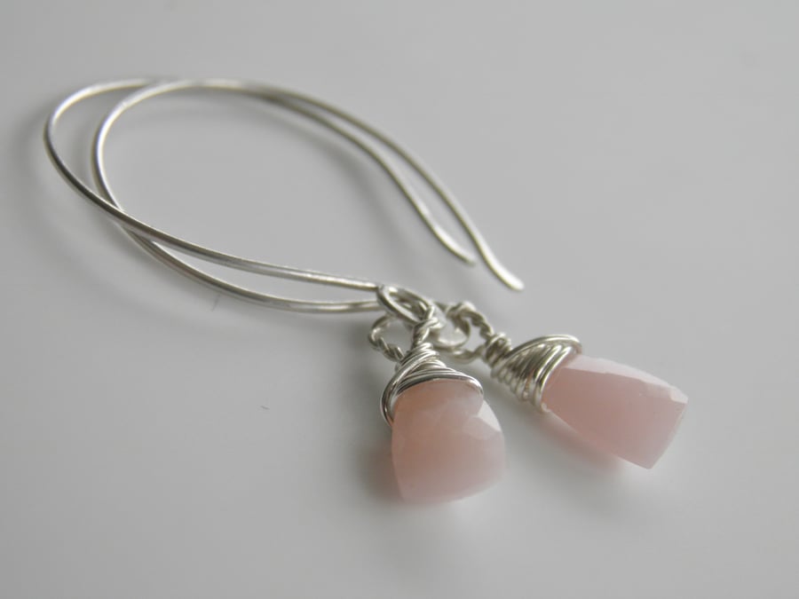 Pink Opal Gemstone Earrings, Sterling Silver Earrings 