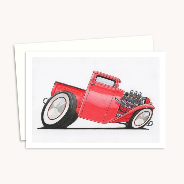 Red Pick Up Truck Greeting Card - Ideal for a Lover of Classic American Design