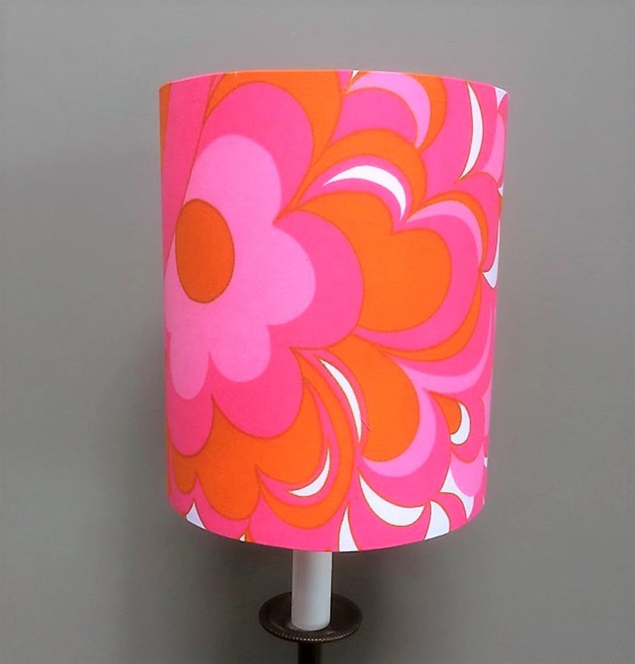 Ready to Post BRIGHT PINK Swirly Flower Power 60s 70s Vintage fabric Lampshade 