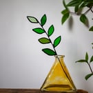 Stained Glass Leaf Suncatcher Vase Decor or Plant Pot Stake