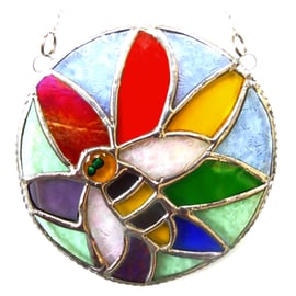 Bee on Rainbow Flower Stained Glass Suncatcher Handmade