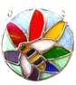 Bee on Rainbow Flower Stained Glass Suncatcher Handmade - Image 1