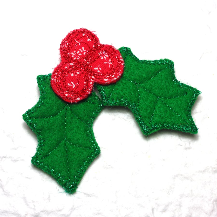 Felt Holly Brooch. Handmade Christmas Brooch. C... Folksy