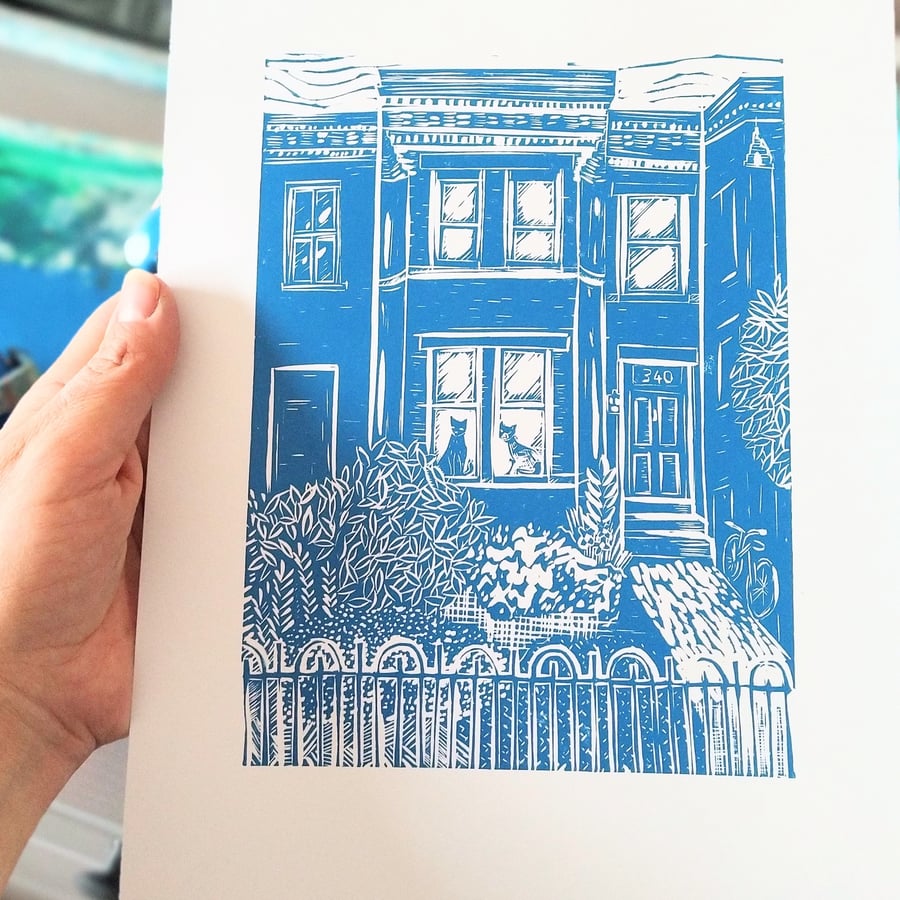 A5 custom lino print house portrait Personalised house portrait linocut print