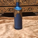 Upcycled wine bottle. Blue & gold. Handcrafted air dry clay embellishments