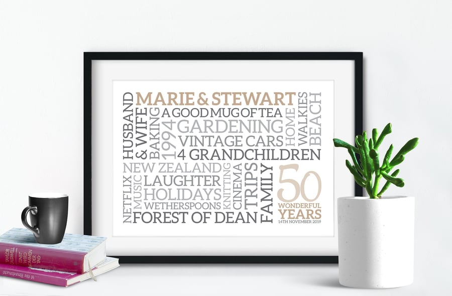 Personalised Golden Anniversary Word Art - 50 years - AN503