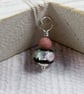 Black Rose Glass Bead Pendant, Sterling Silver & Rhodonite - Chain is Optional - Image 6