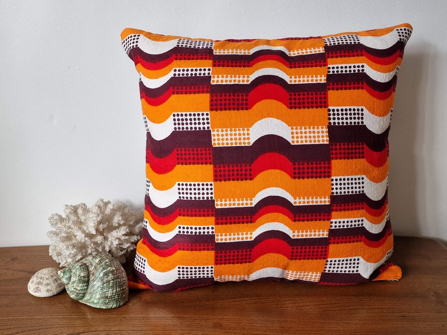 Handmade geometric pattern cushion cover vintage 1960s 1970s fabric