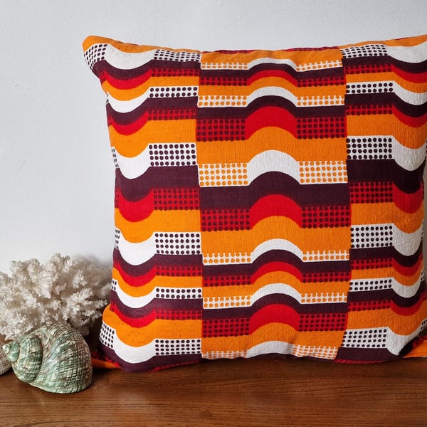 Handmade geometric pattern cushion cover vintage 1960s 1970s fabric