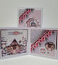 Set of 5 Coordinating Christmas Cards - Pink Poinsettia Snowy Homes - Image 10