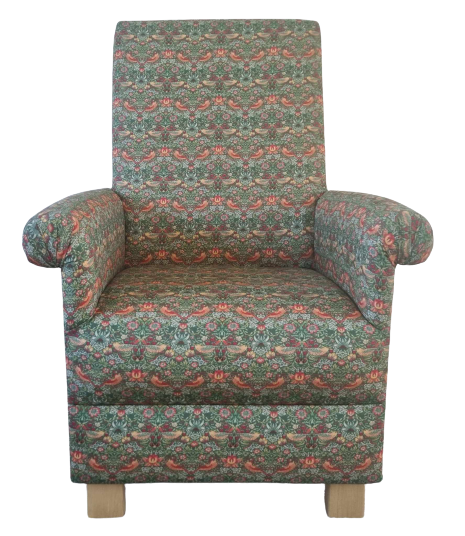 William Morris Strawberry Thief Fabric Armchair Accent Adult Chair Sage Green