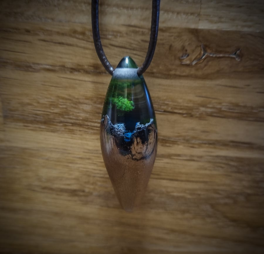 UFO Crash Diorama Pendant in Obsidian