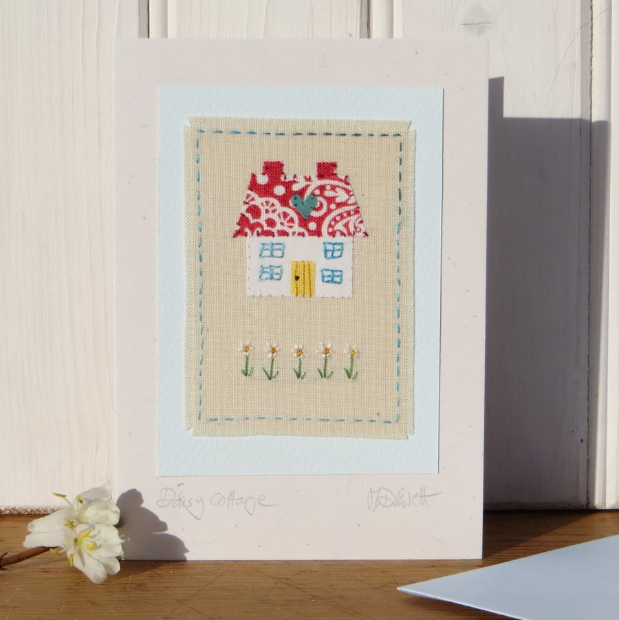 Daisy Cottage hand-stitched miniature on card for any occasion