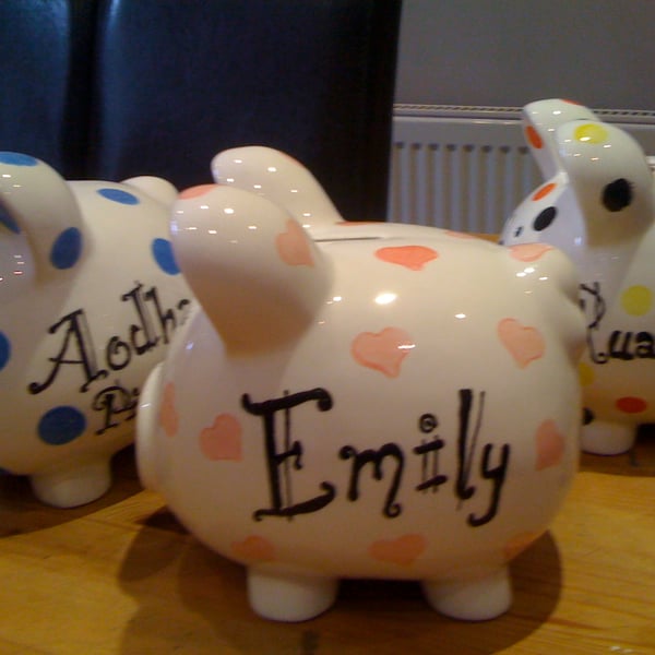 Piggy Bank Money Box, Hand painted & personalised perfect for Christmas