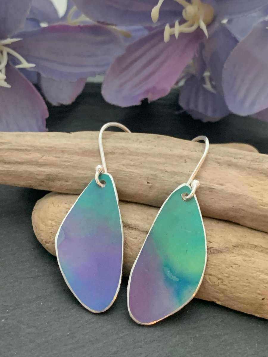 Printed Aluminium and sterling silver earrings -turquoise and lilac 