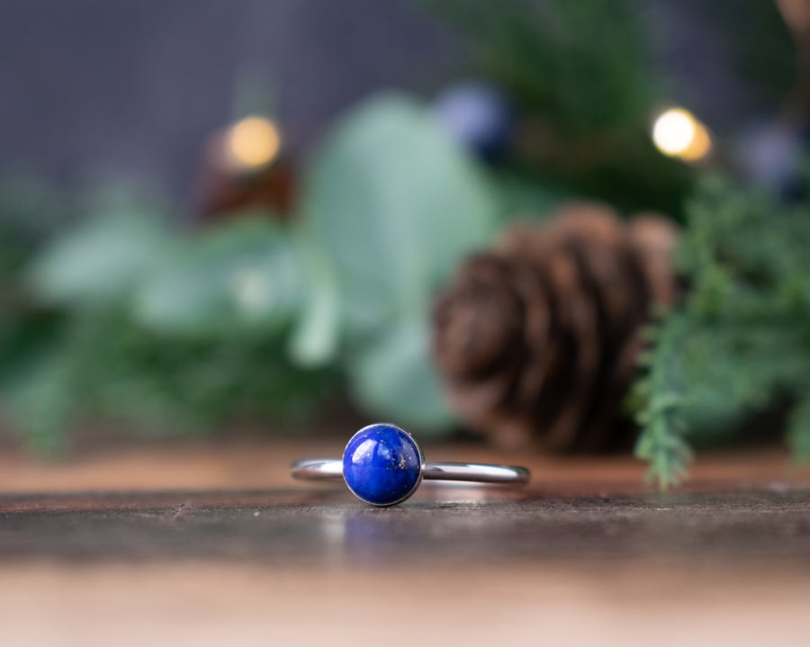 Lapis Lazuli Ring - Silver Stacking Ring, Layering Jewellery