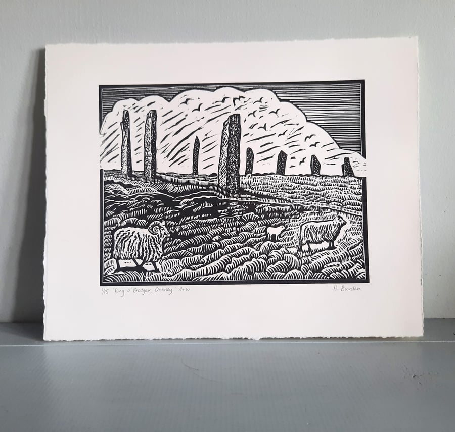 Limited edition handprinted linoprint of Ring of Brodgar in Orkney