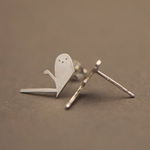 Long Tailed Tit Silver Stud Earrings