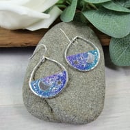 Moon and Stars Earrings, Sterling Silver and Copper with Enamel