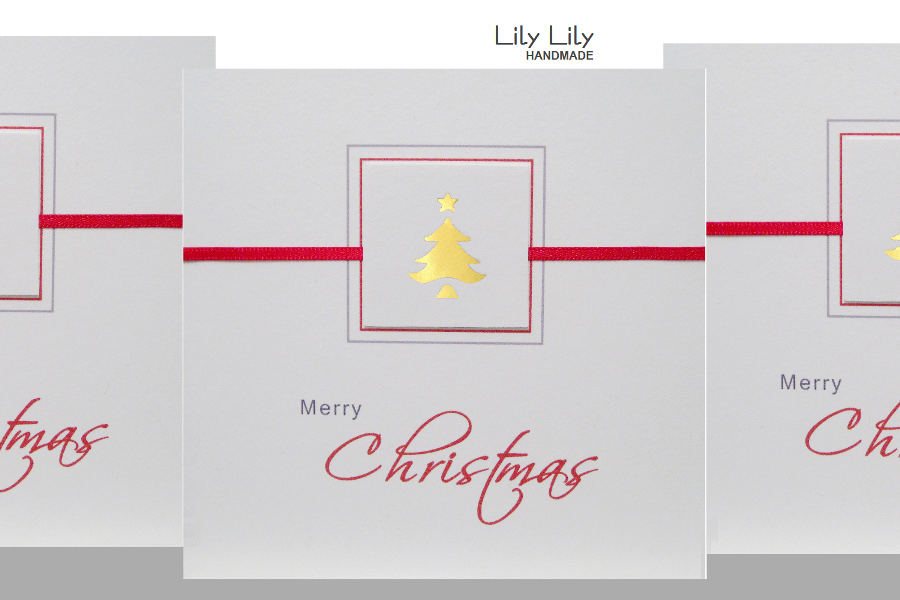 Set of 3 Christmas Cards - Gold Christmas Tree Design