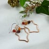 Earrings, Christmas Holly Leaf Copper and Sterling Silver with Mixed Gemstones