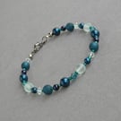 Dark Teal Beaded Bracelet - Petrol Blue Single Strand Bracelets - Jewellery Gift