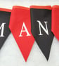 Manchester united printed bunting - red and black flags with white lettering