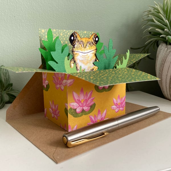 Frog Card; Personalised, Birthday or Blank. Gift card holder for frog lovers