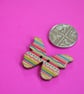 Wooden Butterfly Buttons Stripey Pink Turquoise Yellow Rainbow 6pk 28x20mm (B5) - Image 2