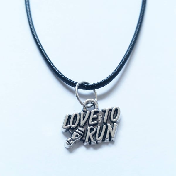 Love To Run Necklace on a Black Cord Wonderful Gift for Any Runner or Jogger Ent