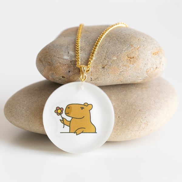 Cute capybara necklace kawaii resin animal pendant Jewelry gift for teen girl