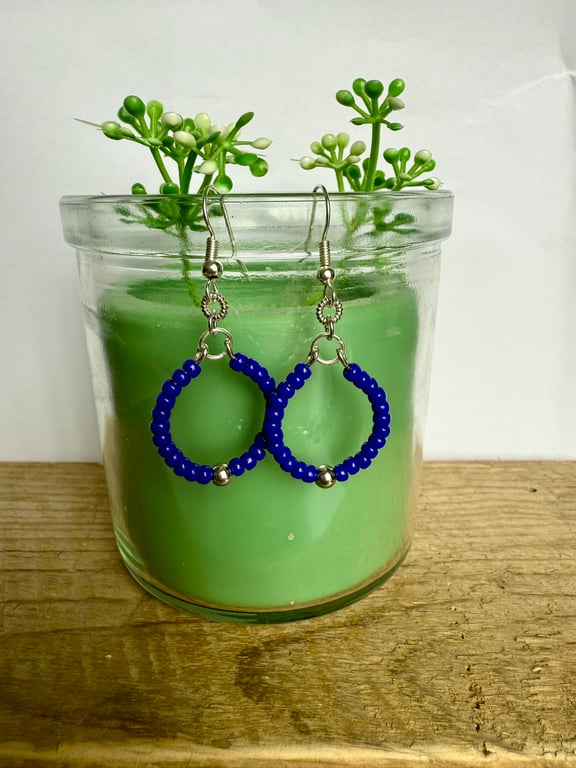 Earrings Colbalt Blue Glass Miyuki Seed Beads Round Earrings