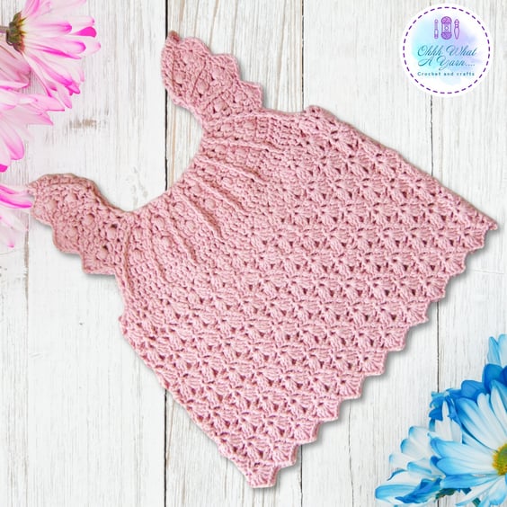 Pink lacy crochet baby dress. Crochet dress. Baby sun dress. 6-12 months
