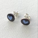 Tiny Round Stud Earrings 8mm - with Heart Motif