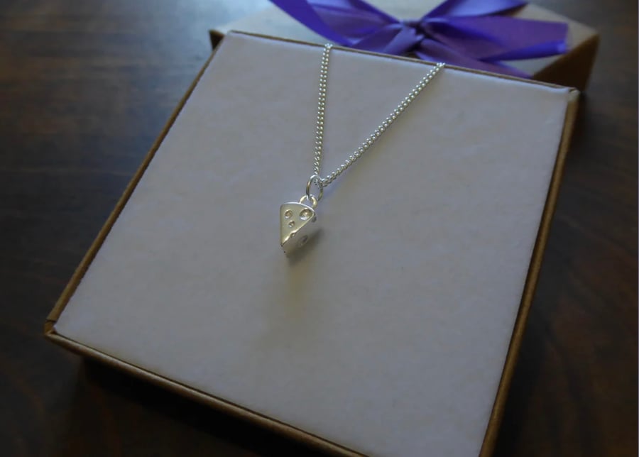 Silver Cheese Charm Necklace