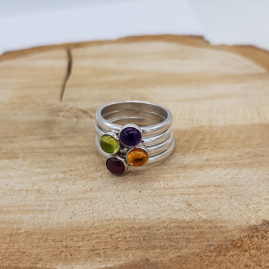 Peridot Amethyst Garnet Citrine Sterling Stacker Ring