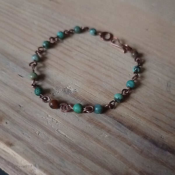Bracelet, copper and african turquoise