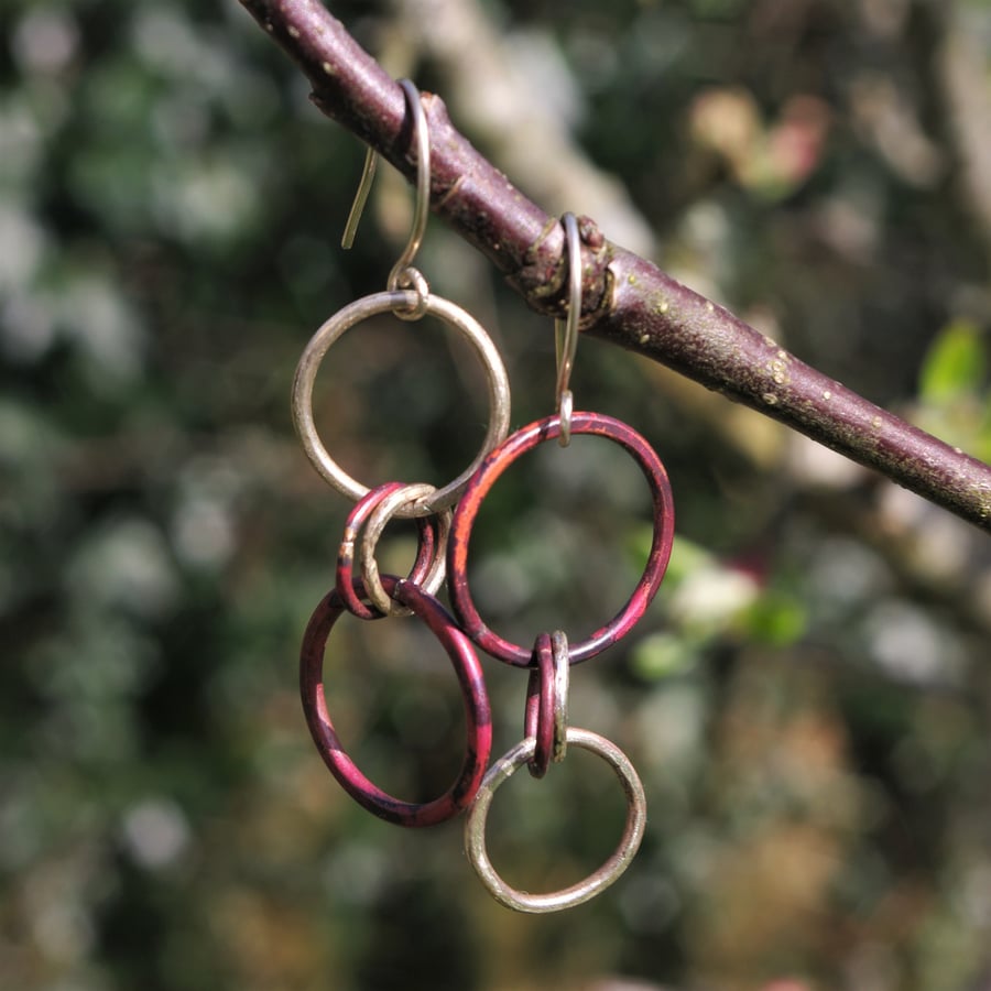 Copper and Silver Circles Mismatched Dangle Earrings