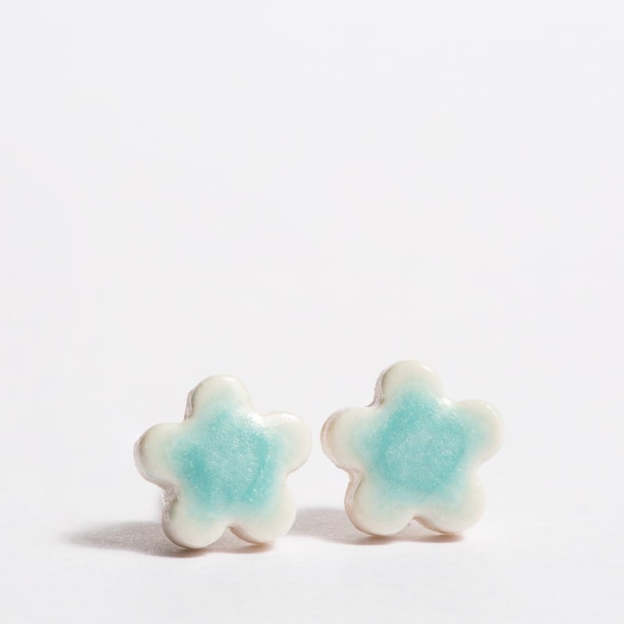 Small Turquoise Flower Porcelain Earrings