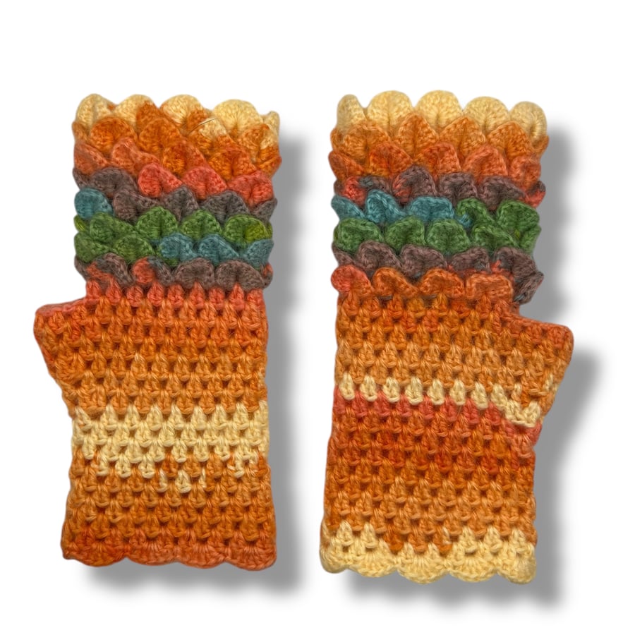 Crocheted Fingerless Dragon Scale Gloves