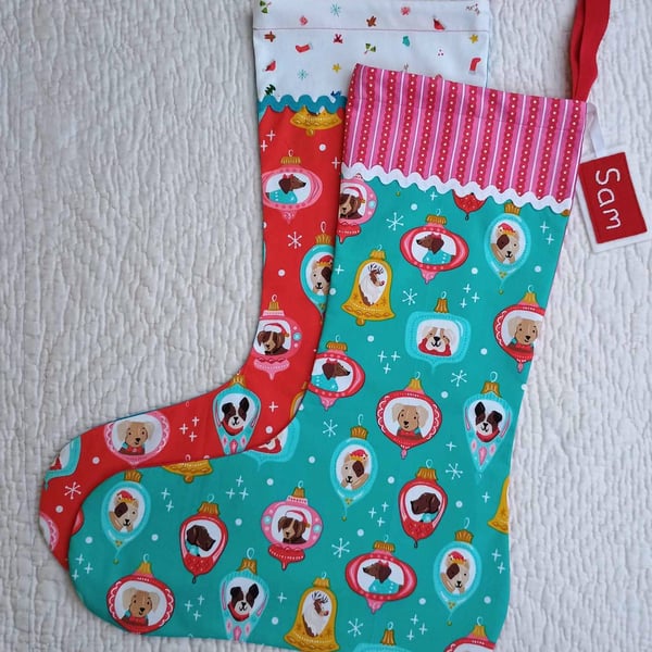 Christmas Stocking, Happy Dogs large stocking can be personalised
