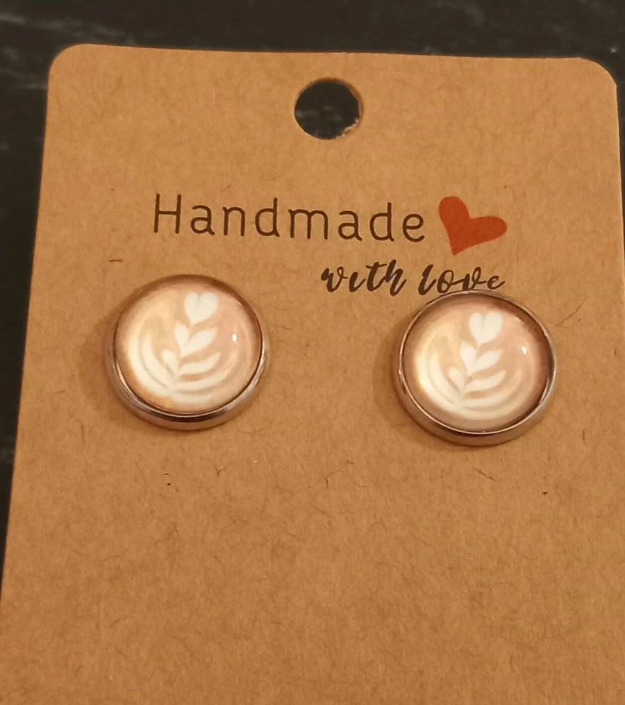 Coffee cabochon earrings round cabochon earrings stud pushback Earrings OOAK