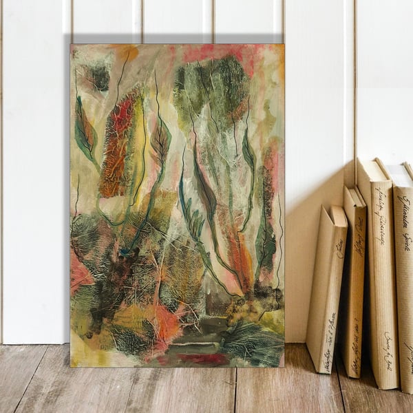 Expressive Abstract Painting Leaves Plants Landscape Mixed Media Collage Art